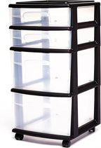 HOMZ 2-Pack Drawer Tower, 4-Tier Clear Plastic Storage Organizer Cart, Black Frame - Organizing Containers with Wheels for Home, Bathroom, Bedroom, Office, and Classroom