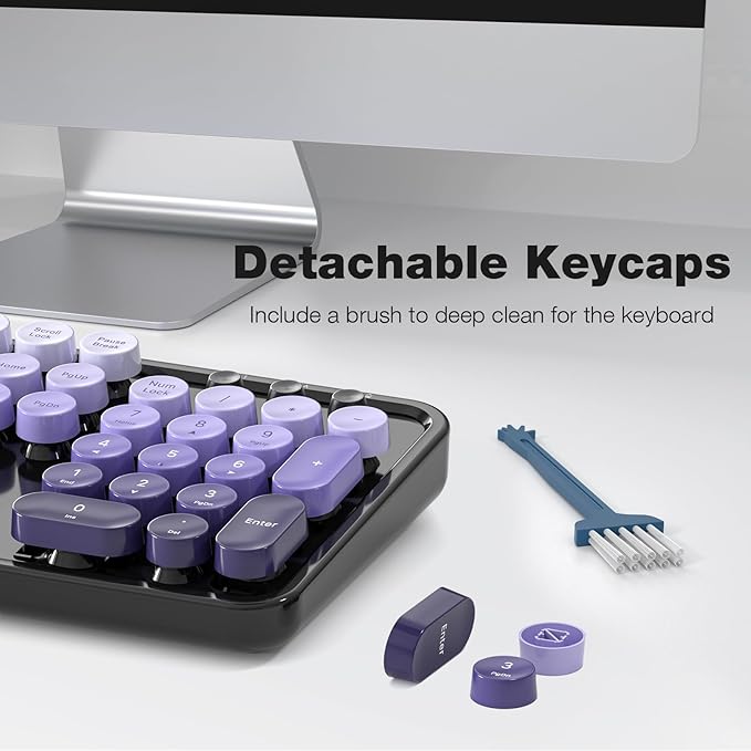 MOFII Wireless Keyboard and Mouse Combo, Full Size 2.4G Plug and Play Typewriter Retro Round Computer Keyboard and Mouse Set for Windows, Computer, Desktop, PC, Notebook - (Black Purple Gradient)