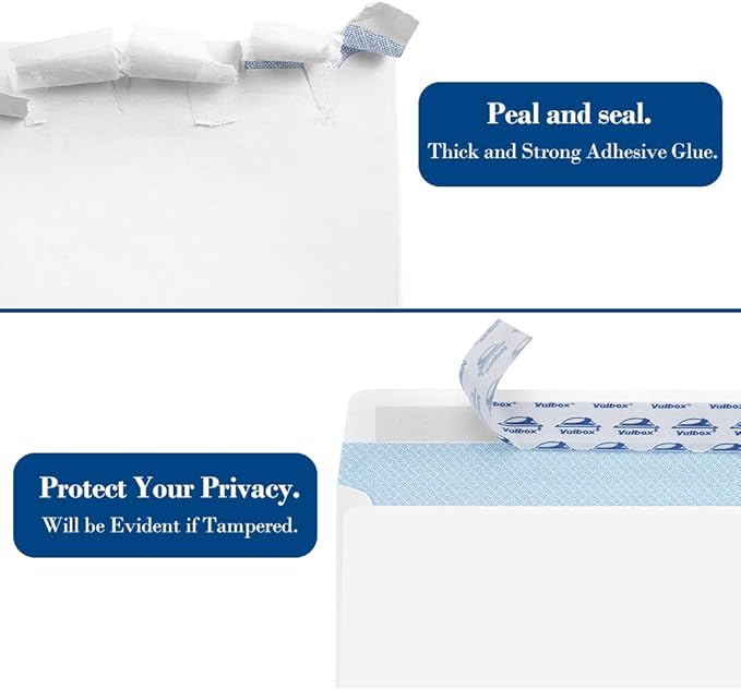 ValBox 500 Count #10 Security Self-Seal Envelopes Windowless Design Security Tint Pattern for Secure Mailing 4-1/8x9-1/2",White Business Envelopes