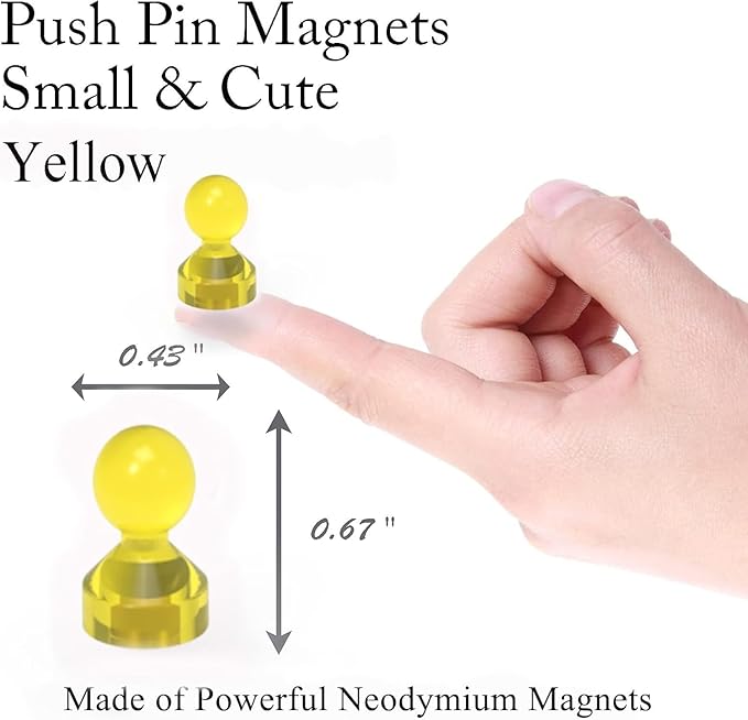 MHDMAG Magnetic Push Pins Powerful Push Pin Magnets for Fridge Whiteboards Calendars Maps in School & Office Pack of 60,Yellow