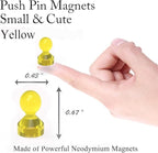 MHDMAG Magnetic Push Pins Powerful Push Pin Magnets for Fridge Whiteboards Calendars Maps in School & Office Pack of 60,Yellow