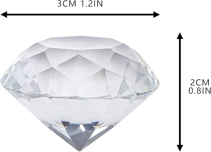HDCRYSTALGIFTS 12PC Crystal Diamond Pirate Gems Figurines 30mm (1.2 inch) Clear Glass Jewels Paperweight Wedding Decorations Christmas Centerpieces for Home Decor