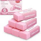 SIKAO Pink Erasers, 6 Pack Block Pencil Erasers – Smudge-Free Latex-Free Cute Erasers for Kids & Girls, School Supplies, Clean Erase for Homework, Journaling & Drawing