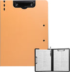FRETONBA Clipboard Folder, A4 Foldable Clipboard with Horizontal and Vertical Double Metal Clips, 360 Degree Foldable Binder Clipboards with Pen Holder, File Cover Work Folder Clipboards, Orange