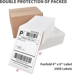 L LIKED 1000 4x6 Thermal Shipping Labels Fanfold, Direct Thermal Printer Labels Compatible with Zebra Rollo - Perforated Strong Adhesive