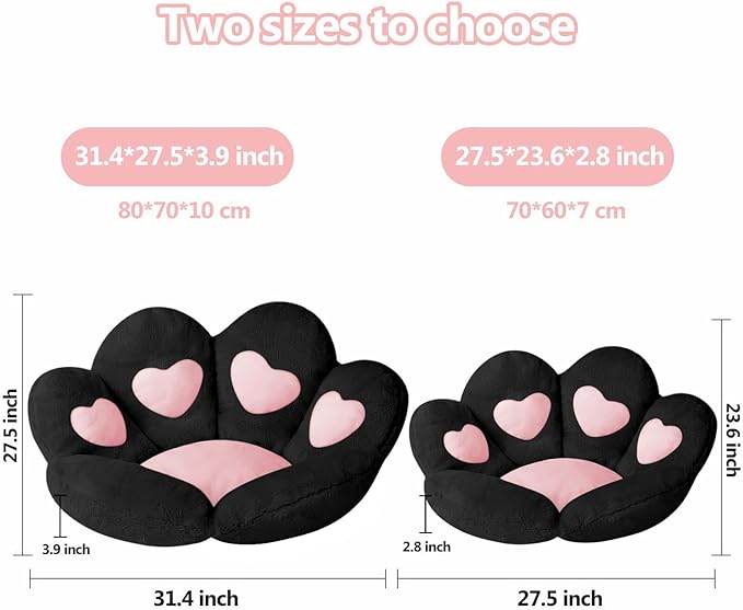 Ditucu Cat Paw Cushion Kawaii Chair Cushions 27.5 x 23.6 inch Cute Stuff Heart-Shaped Seat Pad Comfy Lazy Sofa Office Floor Pillow for Gaming Chairs Room Decor Black