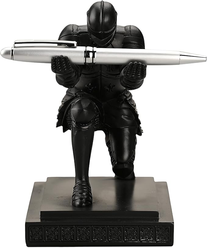 Amoysanli Knight Pen Holder Desk Organizers and Accessories Desk Decor Resin Pen Holder as Gift with a Cool Pen for Office and Home (Black)