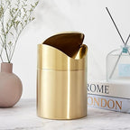 Chemlliy Stainless Steel Trash Can with Swing Lid, Mini Countertop Trash Bin Bathroom, Golden Desktop Garbage Cans Tiny Kitchen Waste Bins with Trash Bag