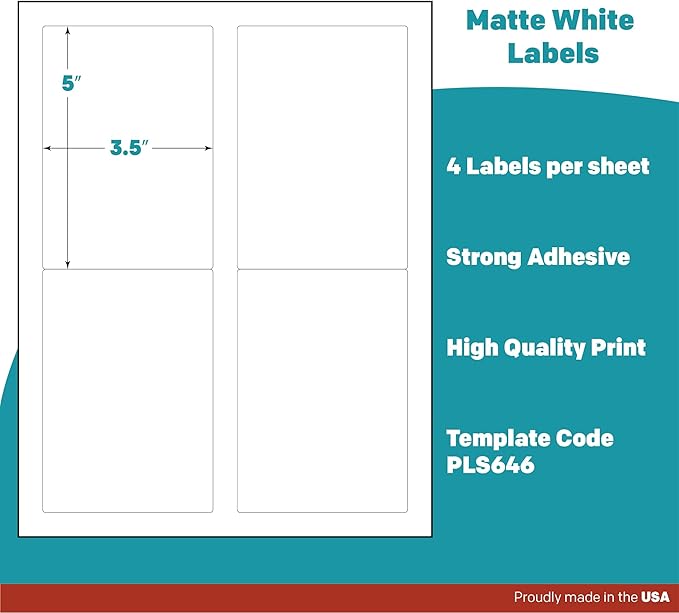 Premium Label Supply White Sticker Mailing/Shipping Labels – 3.5" x 5" – Laser/Inkjet Compatible – (4 per Sheet), 2000 Sheets - 8,000 Total Adhesive Labels