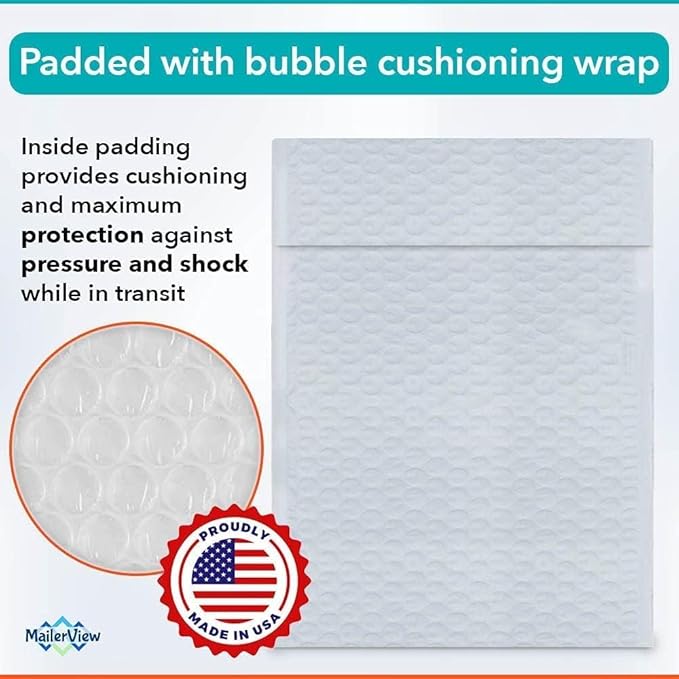 White 10x13 Inch Poly Bubble Mailers |Self Seal Padded Envelopes for Thick books | Air Cushioned Bubble Mailer | Usable Size 9.5x13 Inch | Waterproof Lightweight Mailing Shipping Bags | 100 Pack Bulk