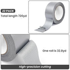TOMAIX 22 Rolls Heavy Duty Duct Tape Bulk, 720 Yards, Gray Cloth Tape, Waterproof & Strong Adhesion for Repair, DIY, Home & Outdoor Use