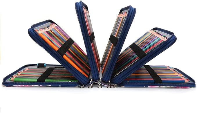 Vomgomfom Colored Pencil Case - 252 Slot Pencil Holder with Zipper Closure, Twill Fabric Large Capacity Pencil Case for Watercolor Pens or Markers, Artist Organizer (Blue Rose)