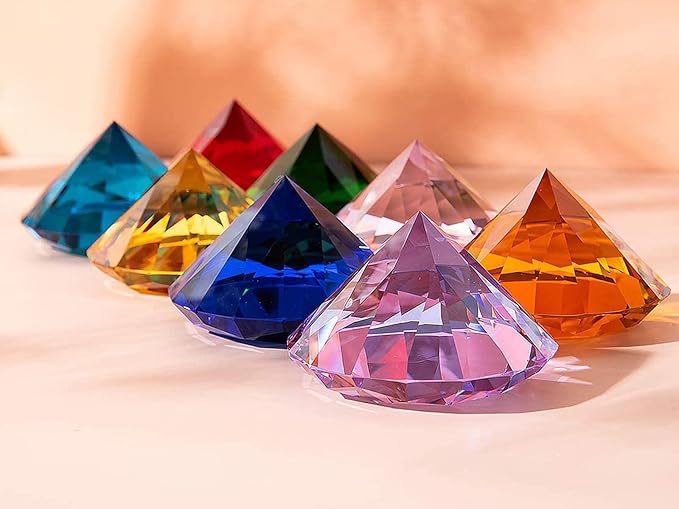 CLICK2GO 3” / 80 mm Light Purple Diamond Shaped Glass Crystal Paperweight – Home Office Decor & Valentine's Day Gift Wedding Favors Centerpieces Decoration with Gift Box