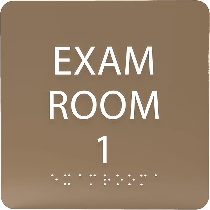ADA CENTRAL SIGNS - 6" X6" Exam Room 1 Sign - ADA Compliant Tactile Graphics Grade 2 Braille Text Acrylic Wall Signs - Educational Institution Directional Assistance Test Center Door Sign for Schools
