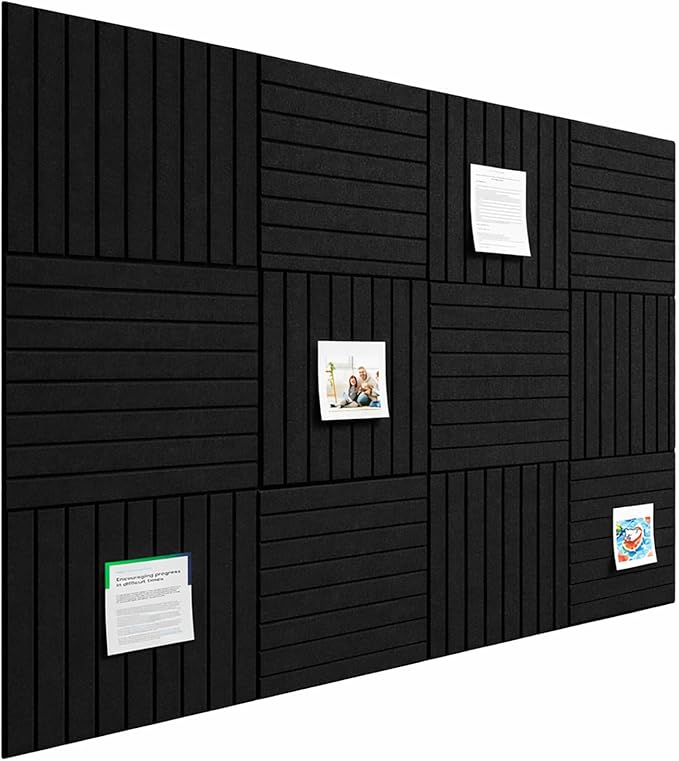 Baysola Large Cork Boards for Walls – 48 x 36 Self Adhesive Felt Wall Tiles, Ideal for Office Black Bulletin Board, Easy to Install Pin Board Photo Board Dart Board Wall Protectors
