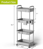 Sorgion 4 Tier Rolling Cart Organizer,Art Craft Diaper Bedside Snack Laundry Room Bathroom Organizer Narrow Thin Slim Rolling Trolley Utility Cart with Wheels for Kitchen,Office(Grey)