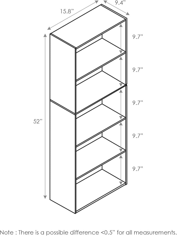 Furinno LUDER Book Shelf, 5-Cube Bookshelf, Bookcase with Open Shelf, 9.4 x 15.8 x 52, for Living Room, Bedroom, Home Office, White/Pink