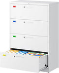 PEUKC 4 Drawer File Cabinet, Lateral Filing Cabinets for Home Office, Office Storage Drawers with Lock, Hanging Files Legal/Letter A4 Size (Assemble Required,White)