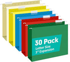 HERKKA Extra Capacity Hanging File Folders, 30 Pack Reinforced Letter Size Hanging Folders with Heavy Duty 3 Inch Expansion, Designed for Bulky Files, Medical Charts, Adjustable Tabs, Assorted Colors