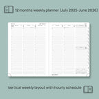 POPRUN Planner 2025-2026 (Medium - 6.5'' x 8.5'') Academic Weekly Calendar (July 2025 - June 2026) with Hourly Time Slots, Monthly Tabs, 100GSM Thick Papers, Leather Soft Cover - Blue Green