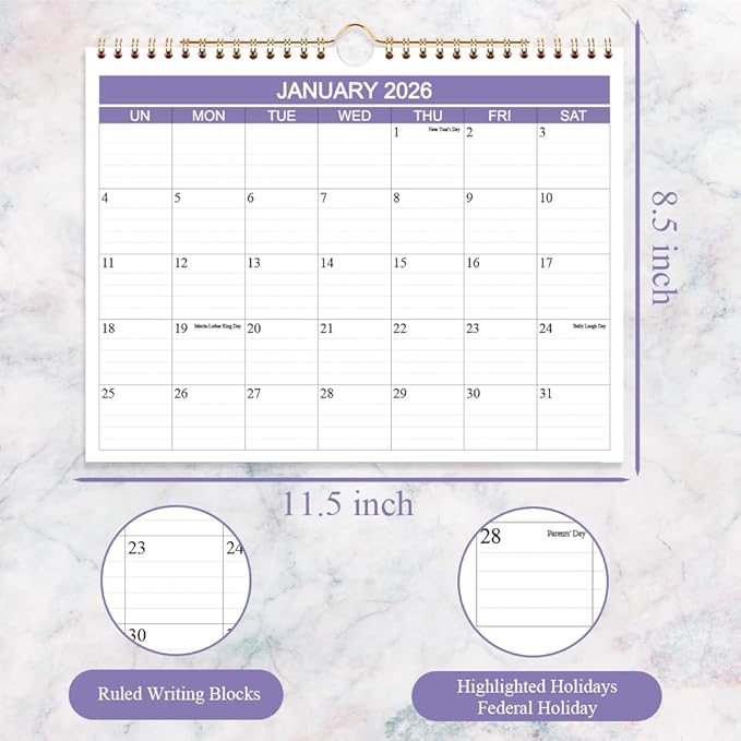 2026 Calendar- Wall Calendar 2026 Runs from January 2026 to June 2027-18 Months Calendar with Thick Paper for Planning and Organizing for Home or Office, 8.5 x 11 Inches, Purple