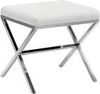 DUHOME Vanity Stool,Modern PU Leather Ottoman Stool Chair for Vanity Bench with Metal X Legs, Rectangle Makeup Stools Padded Foot Rest Ottoman for Makeup Room, Living Room, Bathroom,White