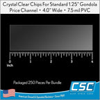 Clip Strip Corp. Price/Data Channel Label Holder Chips, Clear Plastic Tags, 4" L x 1.25" H, 7.5 Mil Thick, Gondola Shelf Edge, Reusable, Made for Point of Purchase Shelf Molding (250)