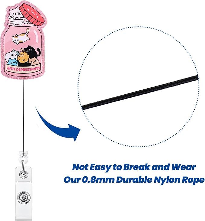 Anti Depressants Funny Cat Nurse Badge Reel, Cute Pink Retractable ID Card Badge Holder with Alligator Clip, Name Tag Medical Badge Buddy for Nurse Psychiatrist Psychotherapist Medical Staff Cat Lover