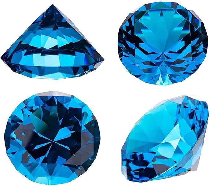 click2go 2” / 60 mm Diamond Shaped Glass Crystal Paperweight – Home Office Decor & Valentine's Day Gift Wedding Favors Centerpieces Decoration with Gift Box (Turquoise)