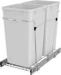 Rev-A-Shelf Pullout Trash Can for Under Kitchen Cabinets 27 Qt Garbage Waste Recycling Bin with Full Extension Slides, White, RV-15KD-11C S