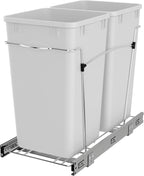 Rev-A-Shelf Pullout Trash Can for Under Kitchen Cabinets 27 Qt Garbage Waste Recycling Bin with Full Extension Slides, White, RV-15KD-11C S