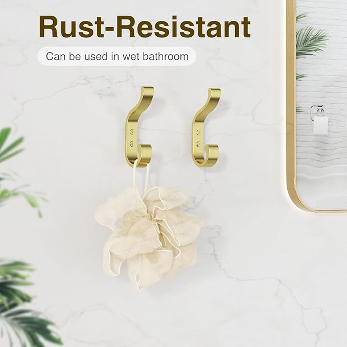 bussdis Large Wall Hooks for Hanging Coats: Heavy Duty Wall-Mount Hanger (Hold 30 LB), Mudroom Hooks for Clothes, Backpack, Purse, Bathroom Towel (Gold, 4 Pack)