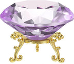 PATIKIL Diamond Crystal Paperweight, 100mm / 3.94" Crystal Paperweight Paper Weight with Gold 25 Metal Base for Home Office Desktop Table Decor Wedding Party Ornaments, Purple