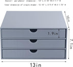 Leather Desk Organizer with 3 Drawers/Tray, Executive Office Supplies Desktop Filing A4 File Cabinet/Holder, Stackable Storage Box Grey (Gray)