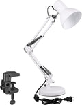 TORCHSTAR Metal Desk Lamp with Clamp, Swing Arm, Architect Adjustable Gooseneck Table Lamp, Clip Desk Lights for Home Office, Work, Study, Reading, E26 Base, Multi-Joint, White