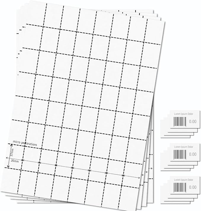 OfficeGear Shelf Edge Barcode Price Ticket Labels 64-up [25 Sheets - 1600 Pack] 37x26mm Custom Printable A4 Card Micro Perforated Non-Adhesive Merchandise Tag with Free Downloadable Design Template