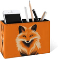 Famame Fox Orange Face Pencil Holder for Desk, Leather Desktop Container Pen Cup Storage Study Table Pen Organizer Makeup Brush Holder for Classroom Office Home