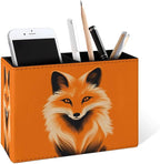 Famame Fox Orange Face Pencil Holder for Desk, Leather Desktop Container Pen Cup Storage Study Table Pen Organizer Makeup Brush Holder for Classroom Office Home
