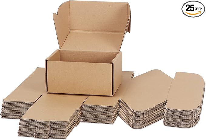 PHAREGE 6x4x3 inch Shipping Boxes Bulk 25 Pack Brown, Tab Lock Tuck Top Mailer Boxes for Packaging Small Business, Small Cardboard Gift Boxes for Wrapping Mailing Presen