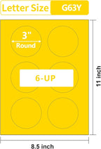 Gemsroyal 3 Inch Yellow Round Labels Printable,3" Matte Yellow Color Coding Labels for Laser/Inkjet Printers,3 Colorful Circle Stickers,180 Circle Labels in Total,Letter Size