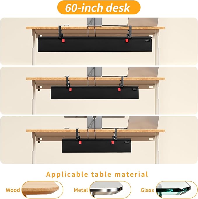 SUREUP9 No Drill Under Desk Cable Management Tray, 36" Cord Organizer with Clamp, Fabric Cable Management for Standing Desks, Ideal for Home & Office - Black