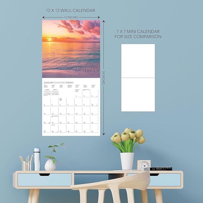 Graphique 2026 Sunsets Wall Calendar | 12” x 12” | Thick Paper | Home & Office Organizer | Large Monthly Grid | 3 Languages & Marked Holidays | 4 Month Preview Page for 2027