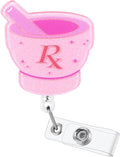 Funny Pink RX Nurse Badge Reel, Cute Pharmacy Tech Mortar and Pestle Retractable ID Card Medical Badge Holder, Name Tag Badge Buddy for RN Pharm Nurse Nursing Student Pharmacist Doctor Medical Workers