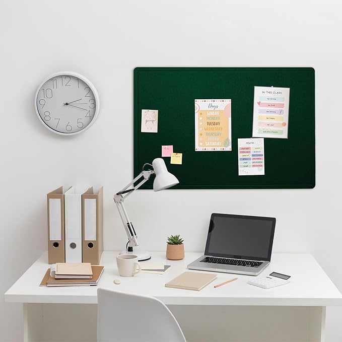 Bulletin Board, 36 x 24 Inches Felt Pin Board - Decorative Cork Alternative for Wall, 3' x 2' Foldable Picture Self-Adhesive Vision Prayer Board With 20 Pushpins - Dark Green