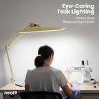 Neatfi XL 2,200 Lumens LED Desk Lamp with Clamp, 24 Watt Bright Architect Task Lamp, 20 Inches Dimmable Computer Light, Adjustable Desk Light for Home, Office, Crafts, Nails & Hobbies (Non-CCT, Gold)