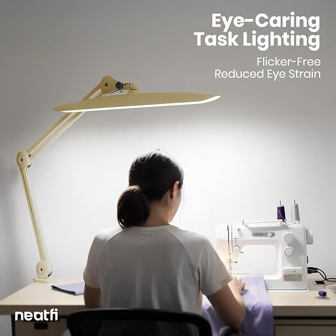 Neatfi XL 2,200 Lumens LED Desk Lamp with Clamp, 24 Watt Bright Architect Task Lamp, 20 Inches Dimmable Computer Light, Adjustable Desk Light for Home, Office, Crafts, Nails & Hobbies (Non-CCT, Gold)