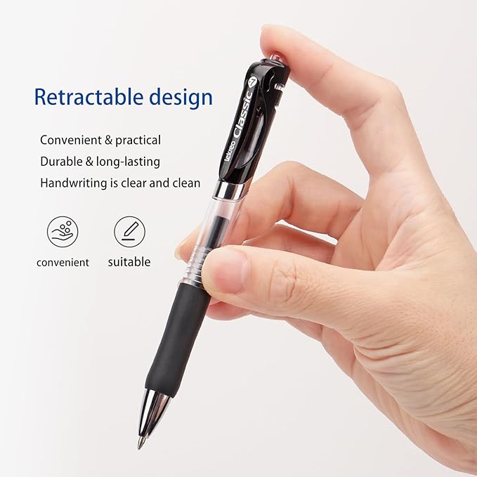 Lekreo Classic Retractable Gel Roller Pens, 0.7mm Fine Point, Blue Ink (Blue Ink - 12 Packs)