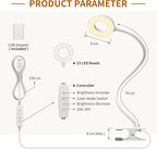 iZELL Book Light, Clip on Reading Light with Silicone Flexible Arm, Dimmable LED Lamparas Clamp on Workbench Desk for Studying Painting Crafting Drawing Makeup Nail Tech Puzzle Task - 27.6‘’ White