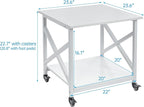 Fannova 23.6 x 23.6 Inches Large Printer Stand, 2 Tier Square Printer Table with Storage Shelf for Home Office, Multi-use Rolling Cart with Wheels for Laser, 3D Printer and Mini Fridge - White