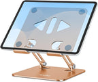 Aoviho Tablet Stand Holder for Desk Adjustable Tablet Holder, Foldable Aluminum Desktop Tablet Holder for iPad Samsung Galaxy Tabs Amazon Kindle Fire,All Tablets 4-12 inch, Gold